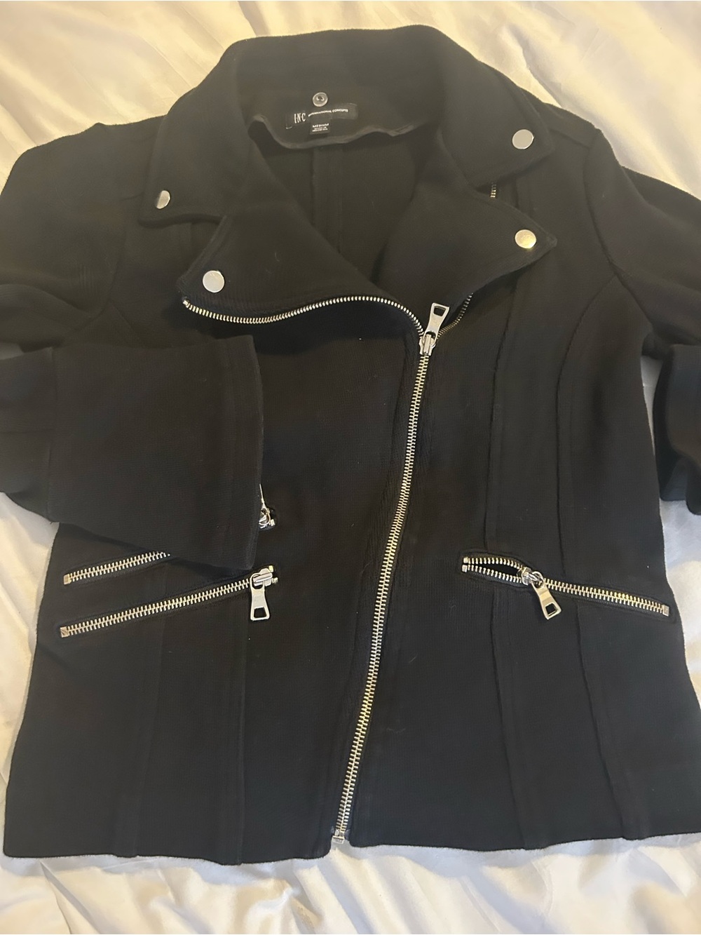 INC International Concepts Black Cropped Moto-Style Blazer